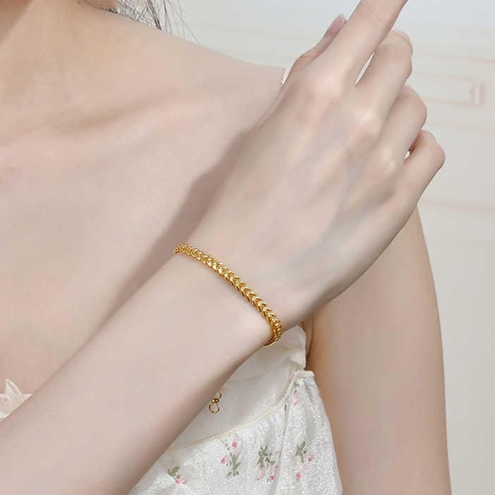 Bracciale Donna Oro 375/585 / 750, Catena di Grano 4 MM, Regolabile 16 CM + 5 CM, Bracciali Catena Donna Oro