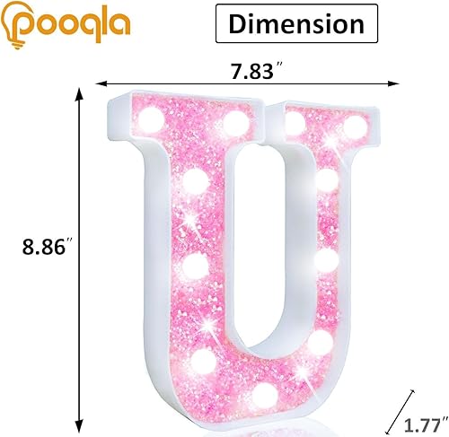 Miniatura 87 de Pooqla - Luz de números con iluminación LED rosa, funciona con pilas, con brillantina, para decoración de fiestas de cumpleaños y hogar Blanco cálido