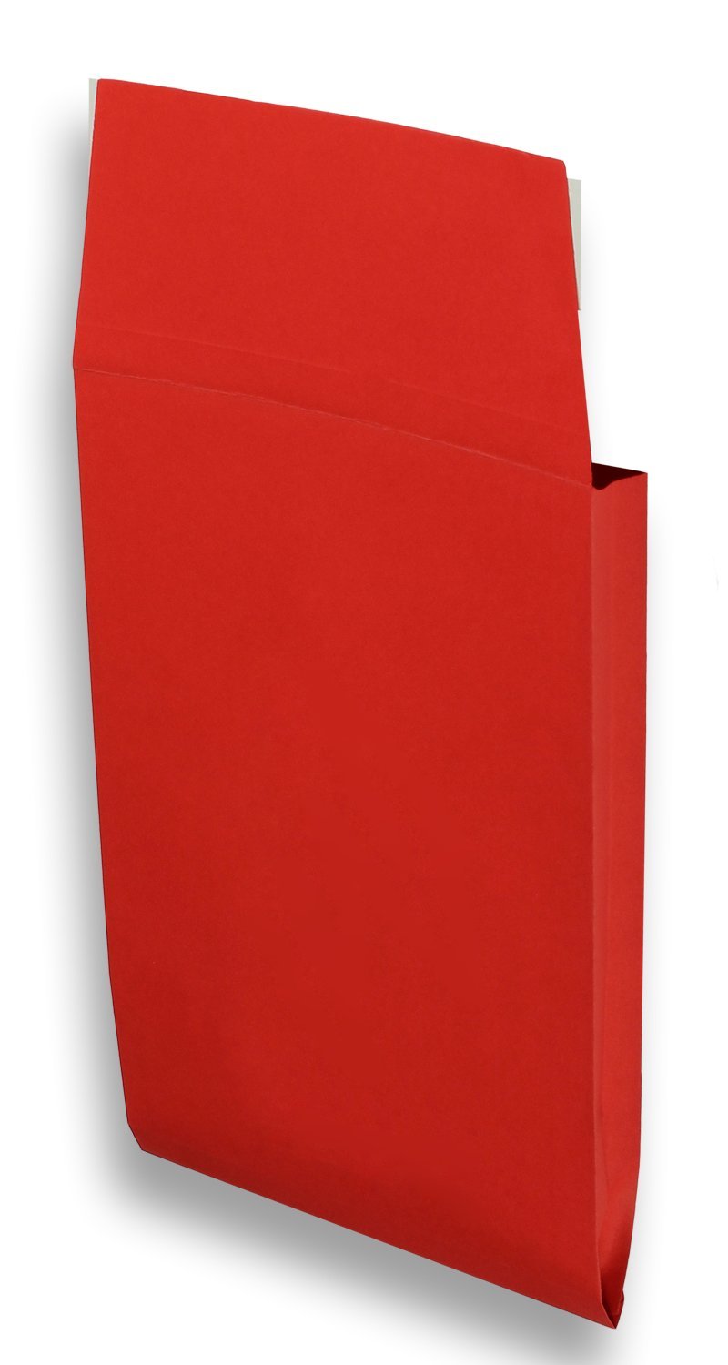 125 Stück, Farbige Faltentaschen, DIN C5, Haftklebung mit Abziehstreifen, Gerade Klappe, 140 g/qm Offset, Ohne Fenster, Rot (Erdbeere), Blanke Briefhüllen