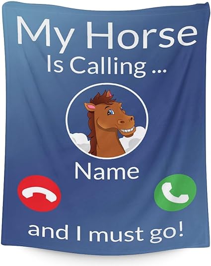 Mercuryelf Custom Horse Blanket Gift - 30x40 Inches Funny Throw Blankets for Kids - Blue Soft, Fuzzy & Warm Throws for Lap, Crib