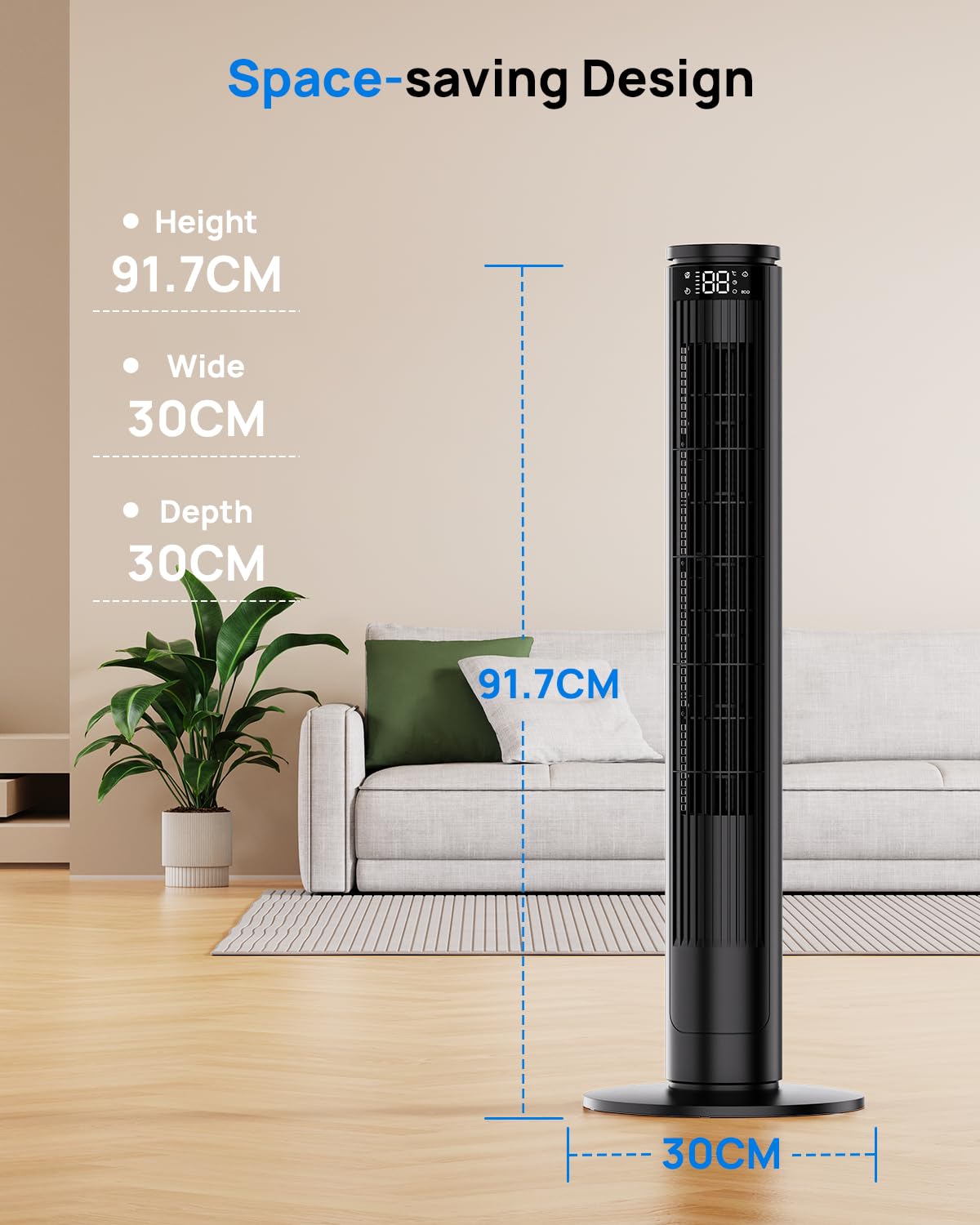 Ventilateur Colonne Silencieux, Ventilateur Tour avec Télécommande & Écran LED, 5 Modes Intelligents & 6 Vitesses, Oscillation 70°, Minuterie 12H, Mode ÉCO Économe – Idéal pour Salon, Chambre, Bureau