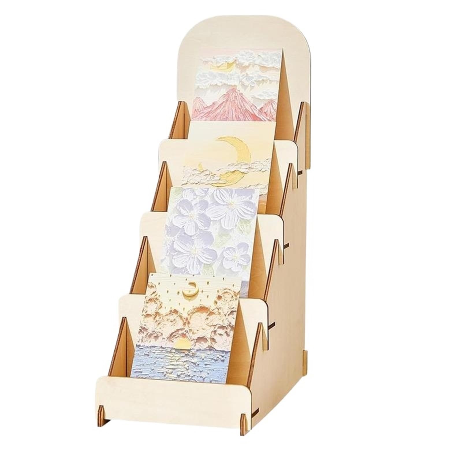 Huwoyg One Color Greeting Card Display Rack 4 Tier Wooden Cardboard Stand Showcase Organizer For Cards Photos Sticker Brochure For Cards