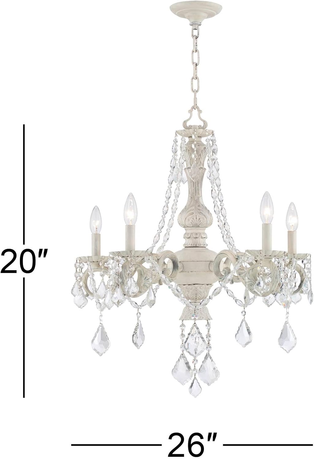 Kathy Ireland Chateau de Conde Antique Rubbed White Chandelier Lighting 26" Wide French Clear Crystal 5-Light Fixture for Dining Room House Foyer Entryway Kitchen Bedroom Living High Ceilings