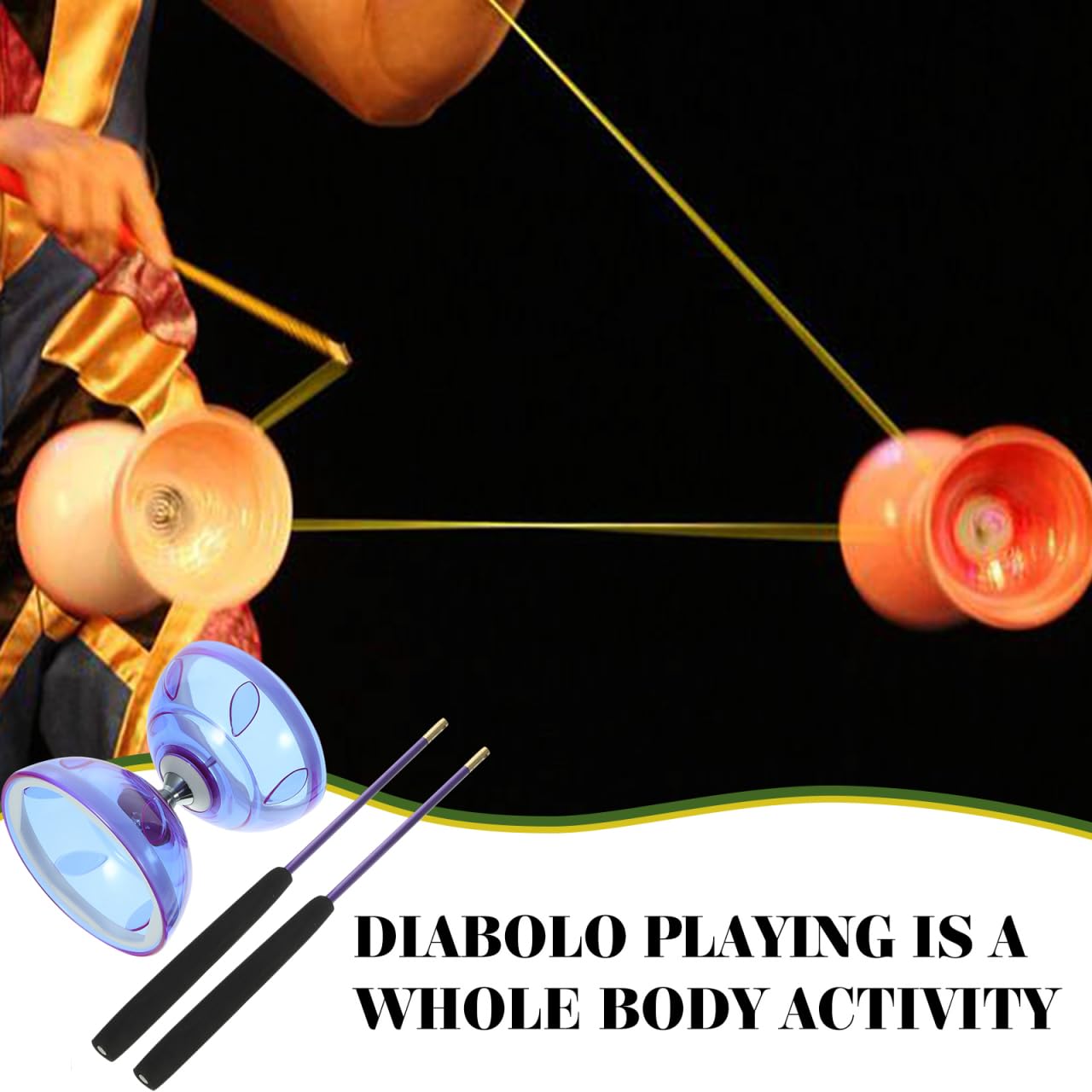 NUOBESTY Diabolo Triple Rodamiento Niños Diabolo con Palos de Aluminio Y Cuerda Chino Yo- Yo Malabares Juguete Giratorio para Fitness Diábolo con rodamientos de Bolas