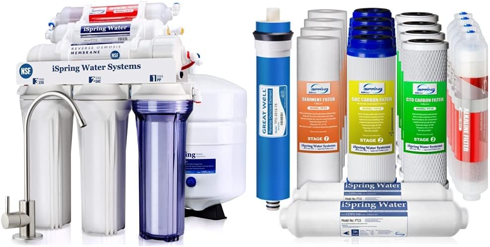 iSpring RCC7AK 6-Stage Superb Taste High Capacity Under Sink Reverse Osmosis Drinking Water Filter System & 2-Year Replacement Supply Set for 6-Stage Reverse Osmosis RO Water Filtration Systems