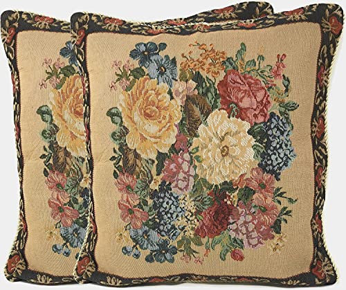 Tache Set of 2 Piece 18 X 18 Inch Victorian Floral Morning Awakening Tapestry Cushion Throw Pillow Cover