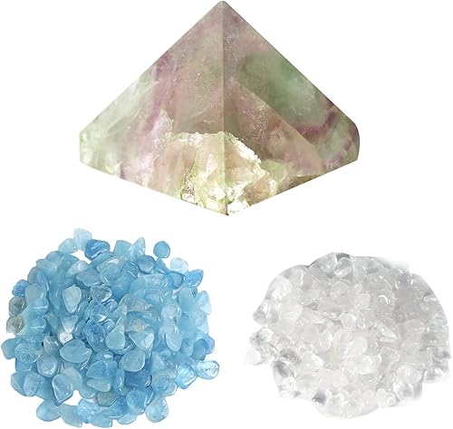 Cristal curativo Pirámide de Fluorita Cristal Blanco Grava de Cuarzo Aguamarina Piedra Triturada para Expresión Positiva Inspirada