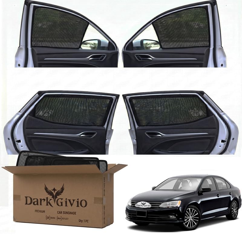 Image of Car Window Sun Shade Protector for Jetta T 2 | Exact Fit Non-Magnetic Half Cut Sunshade (Set of 4 /6) | UV Blocker Side Window Car Curtains & Interior Accessory