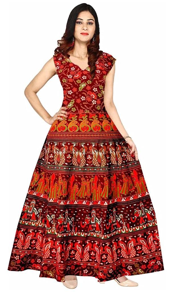 Women's Cotton Dress - Jaipuri Sanganeri Print Midi Long Flare Maxi A-Line Gown Skirt, Mandala Rajasthani Hand Block (Free Size)-image-32