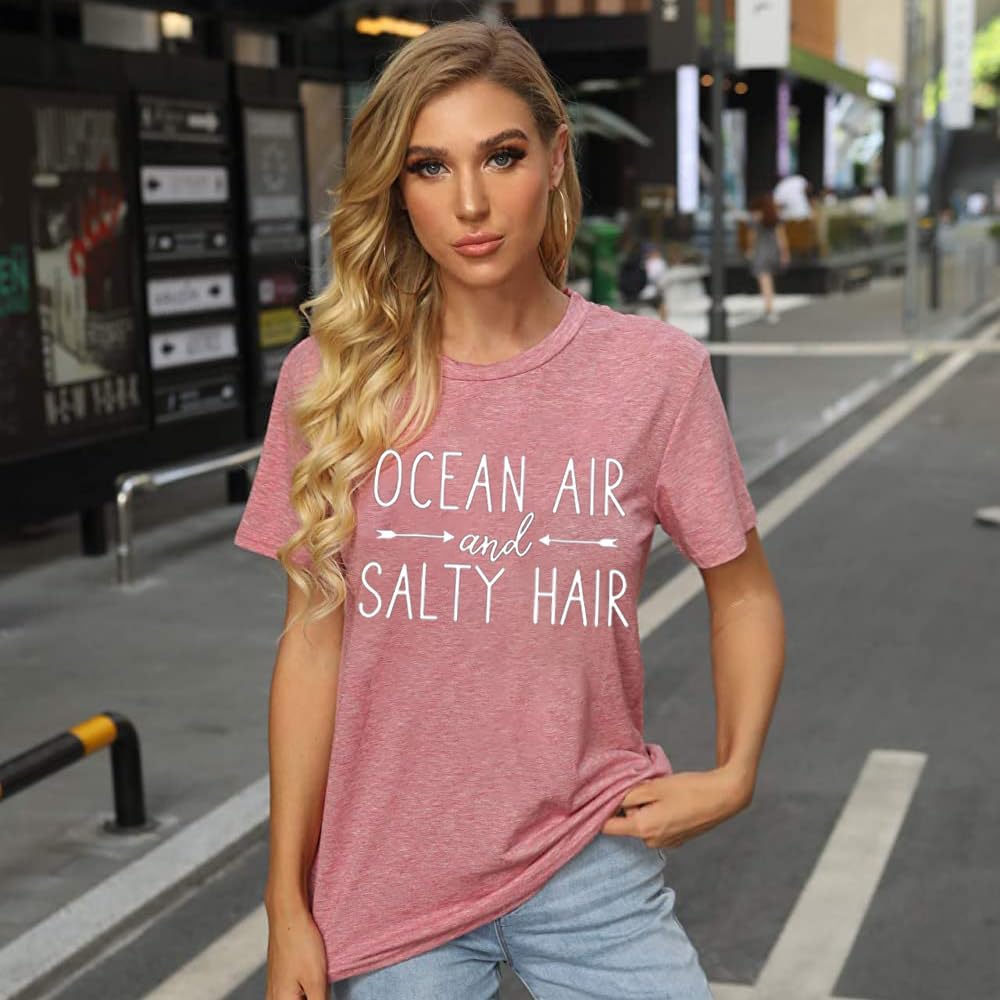 Ocean Air and Salty Hair Womens Graphic T Shirt Causal Short Sleeve Funny Shirt Top Tee Athletic Shirts - Image 3