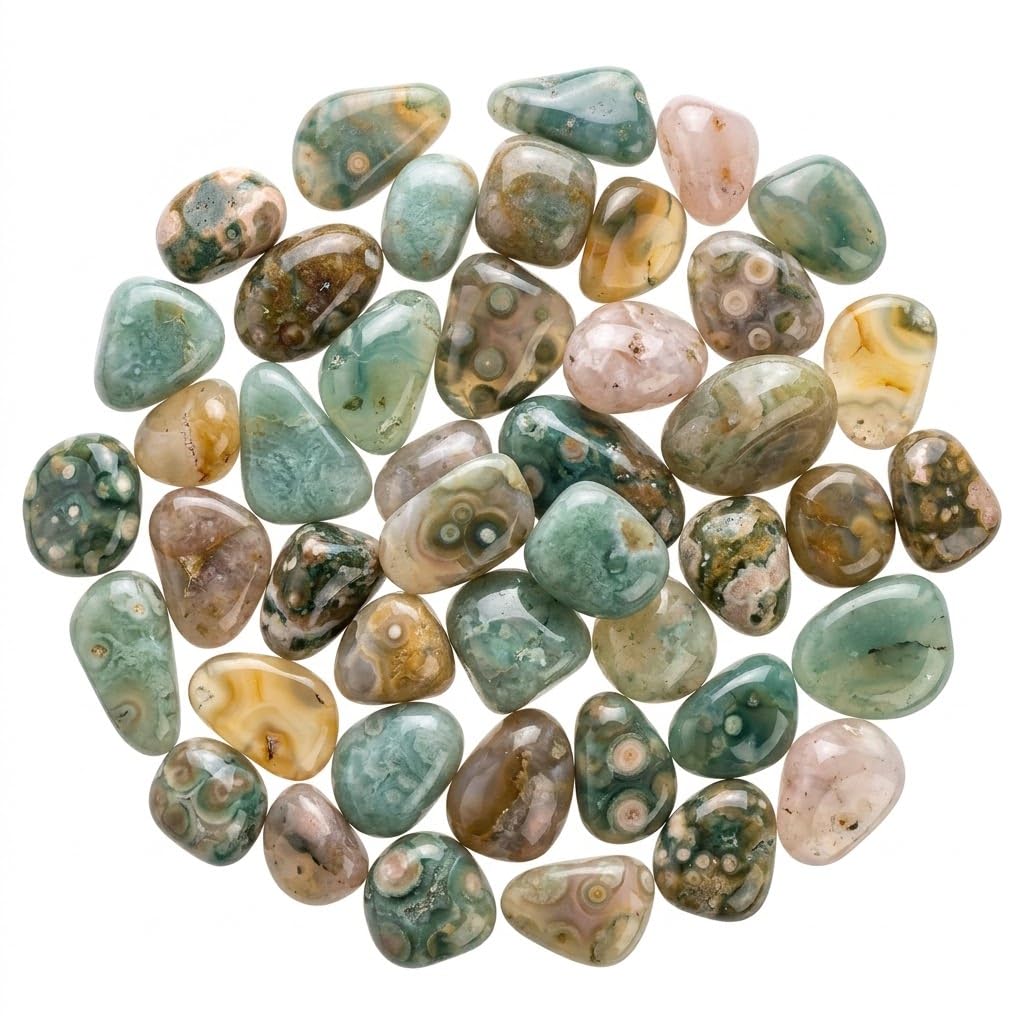 Polished Ocean Jasper Crystal Chips Set, 0.4'', 128 Pcs - Handpicked Natural Tumbled Stones and Crystals Bulk for Healing, Reiki, Meditation, Witchcraft and Home Decor