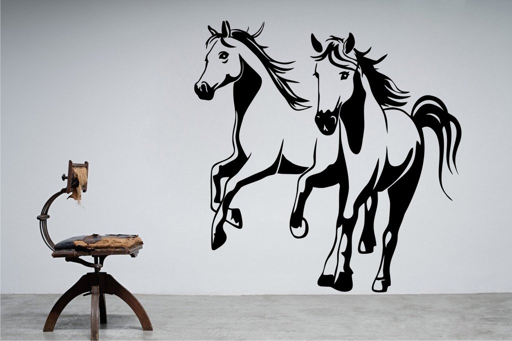 DECOR Kafe Decal Style Horses Wall Sticker Large Size-30*30 Inch - Black