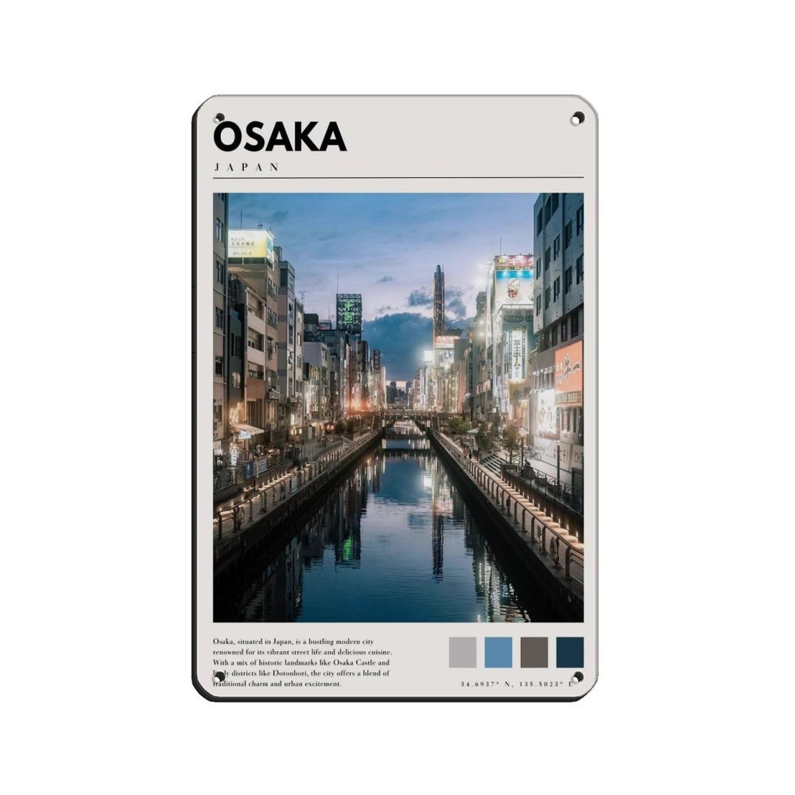 Japan Art Osaka Photo Poster Tin Sign Vintage Metal Pub Club Cafe Bar Home Wall Art Decoration Poster Retro 8x12inch(20x30cm)