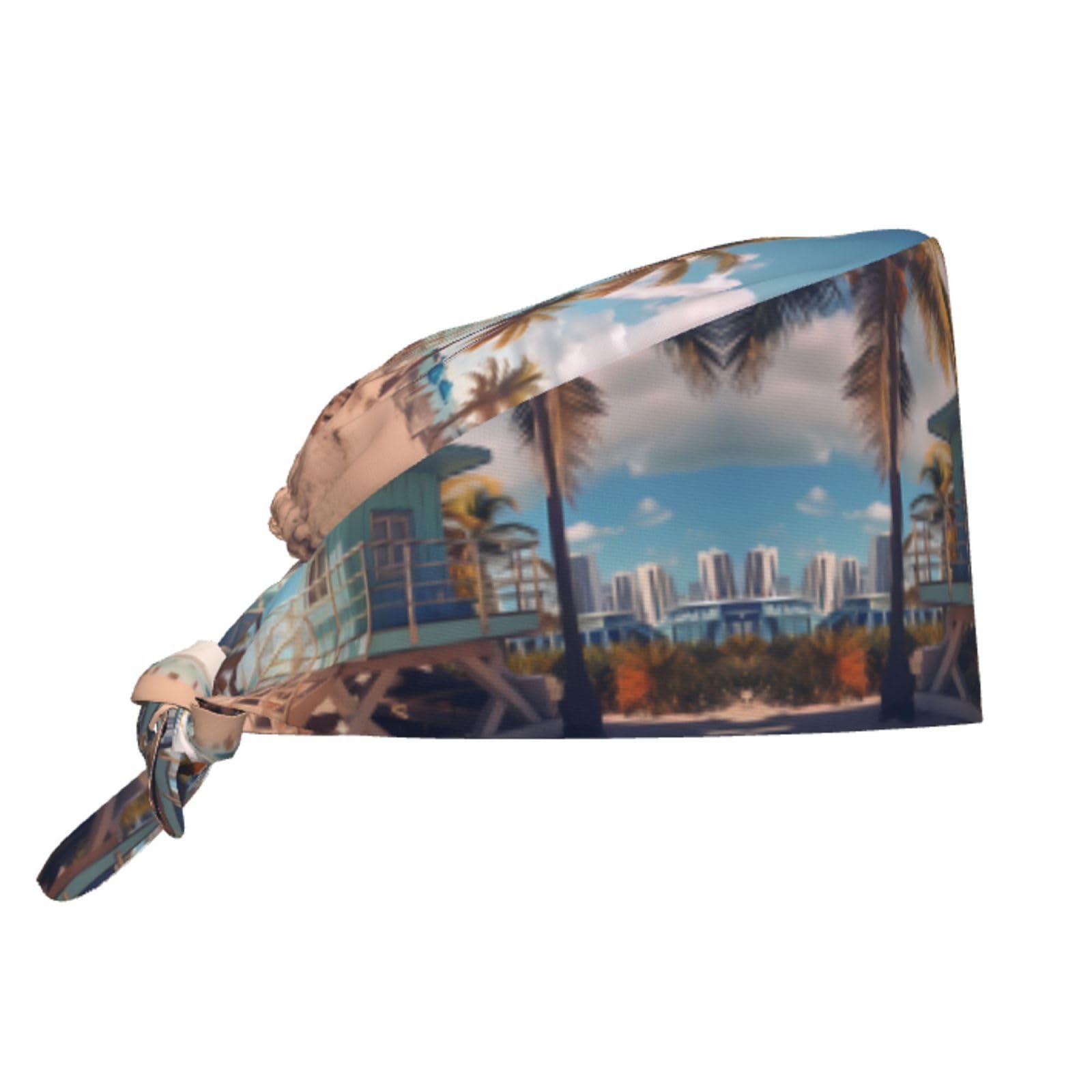 YYHWHJDE Breathable Work Hat Miami Beach, Florida Prints Adjustable Comfortable Chef Hat for Women & Men Black