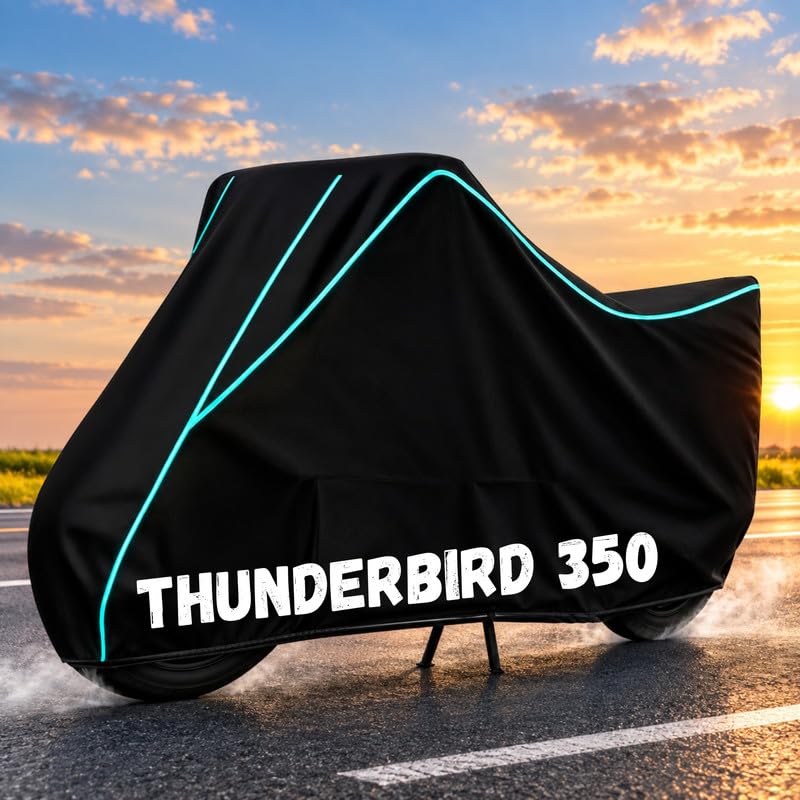Image of Bike Body Cover for Thunderbird 350 - Heavy Duty Waterproof, Dustproof & Scratch Resistant Motorcycle Cover, Full Body Outdoor Cover with UV & Rain Protection, Black Aqua Piping