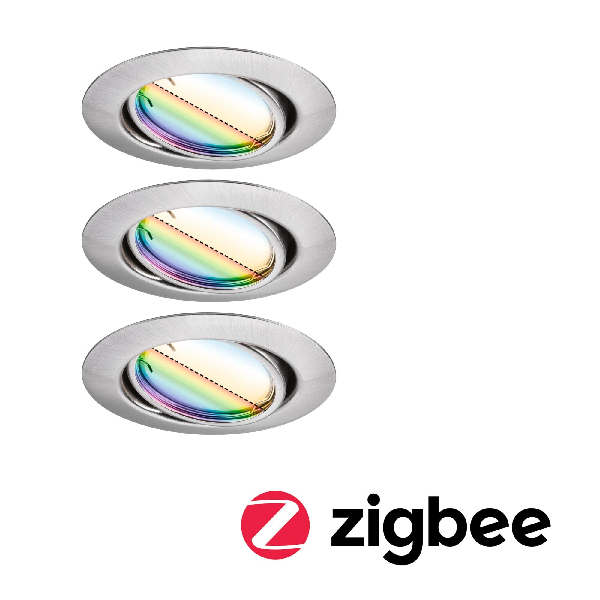 Paulmann 92467 LED Einbauleuchte Base Smart Home Zigbee Basisset schwenkbar rund 230V 3x4,9W 3x420lm dimmbar 90mm Eisen gebürstet Metall RGBW+