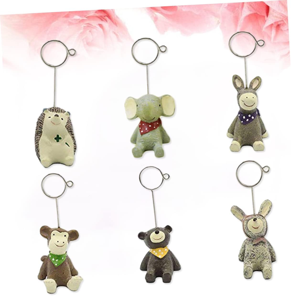 Vintage Resin Small Animal Desktop Message Clips 6PC Retro Decorative Photo Holders for Cards Cute Table Memo Stands for Weddings Parties and Home Decor
