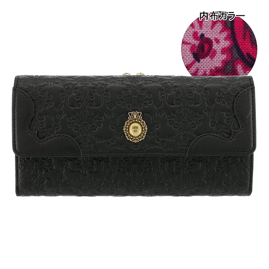 ANNA SUI アナスイ 長財布 がま口 薔薇 ローズ 花 ブラック 黒 ANNA SUI - Anna Sui アナスイ 長財布 がま口 ローズガーデン