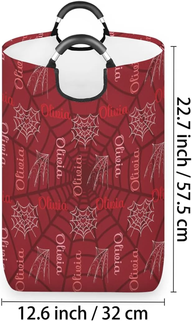 Red Spider Web Personalized Laundry Basket with Handles, Custom Laundry Hamper with Name for Bathroom, Dirty Clothes Storage Basket Gifts for Men Women Boys Girls (Option 18)