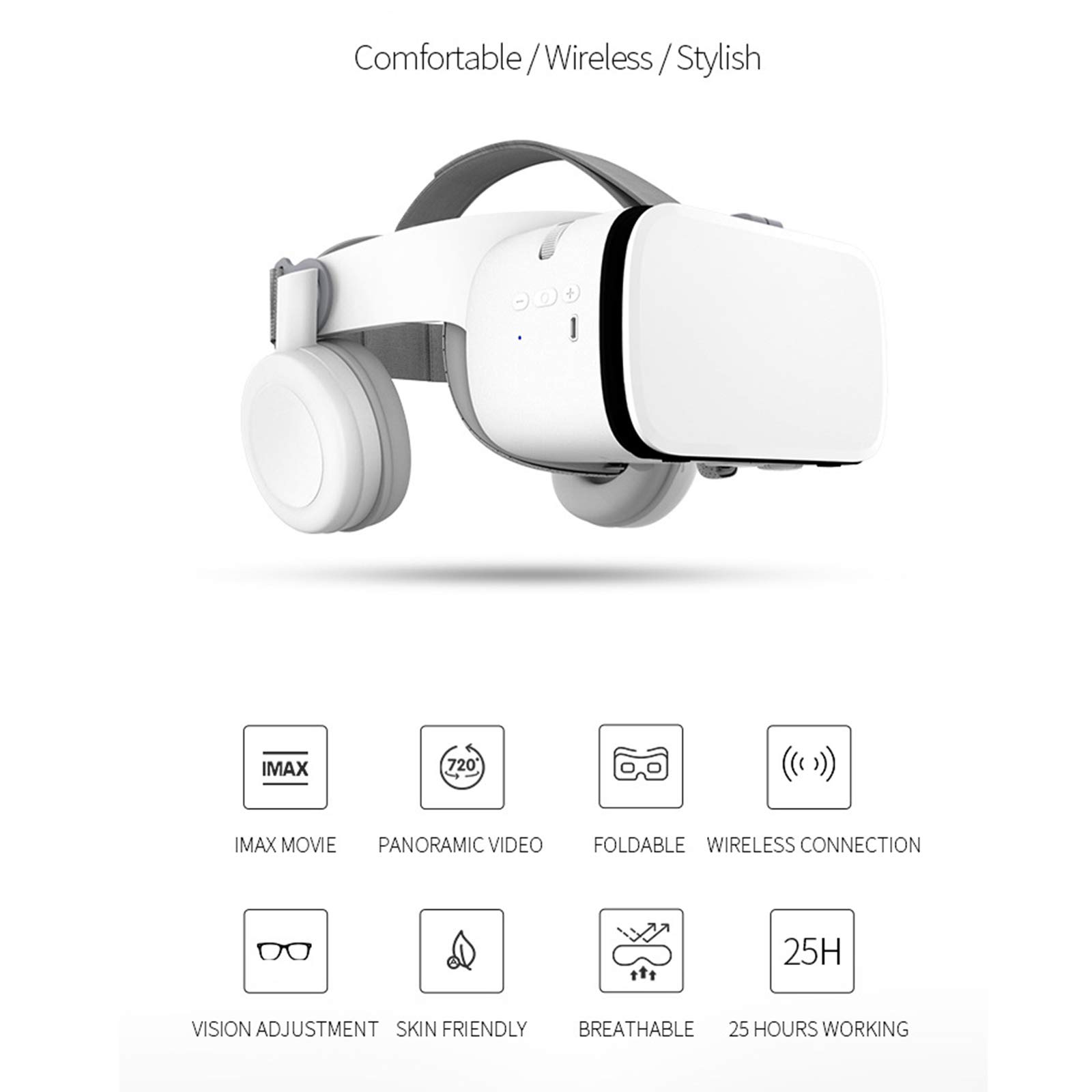 Occhiali VR 3D, HD Realtà Virtuale VR Occhiali con Controller Bluetooth e Cuffie, Realtà Virtuale Visore Adatto per Smartphone 4,7-6,2 Pollici, Compatibile con per Film e Giochi 3D