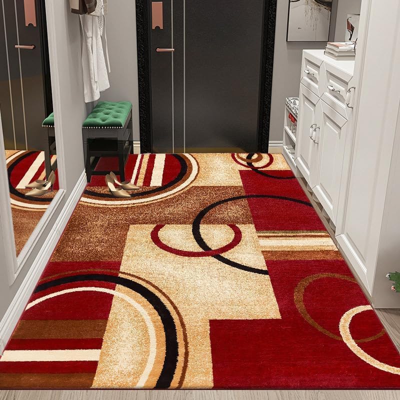 Tapis de salon 200x290 cm géométrique moderne rouge et lavable
