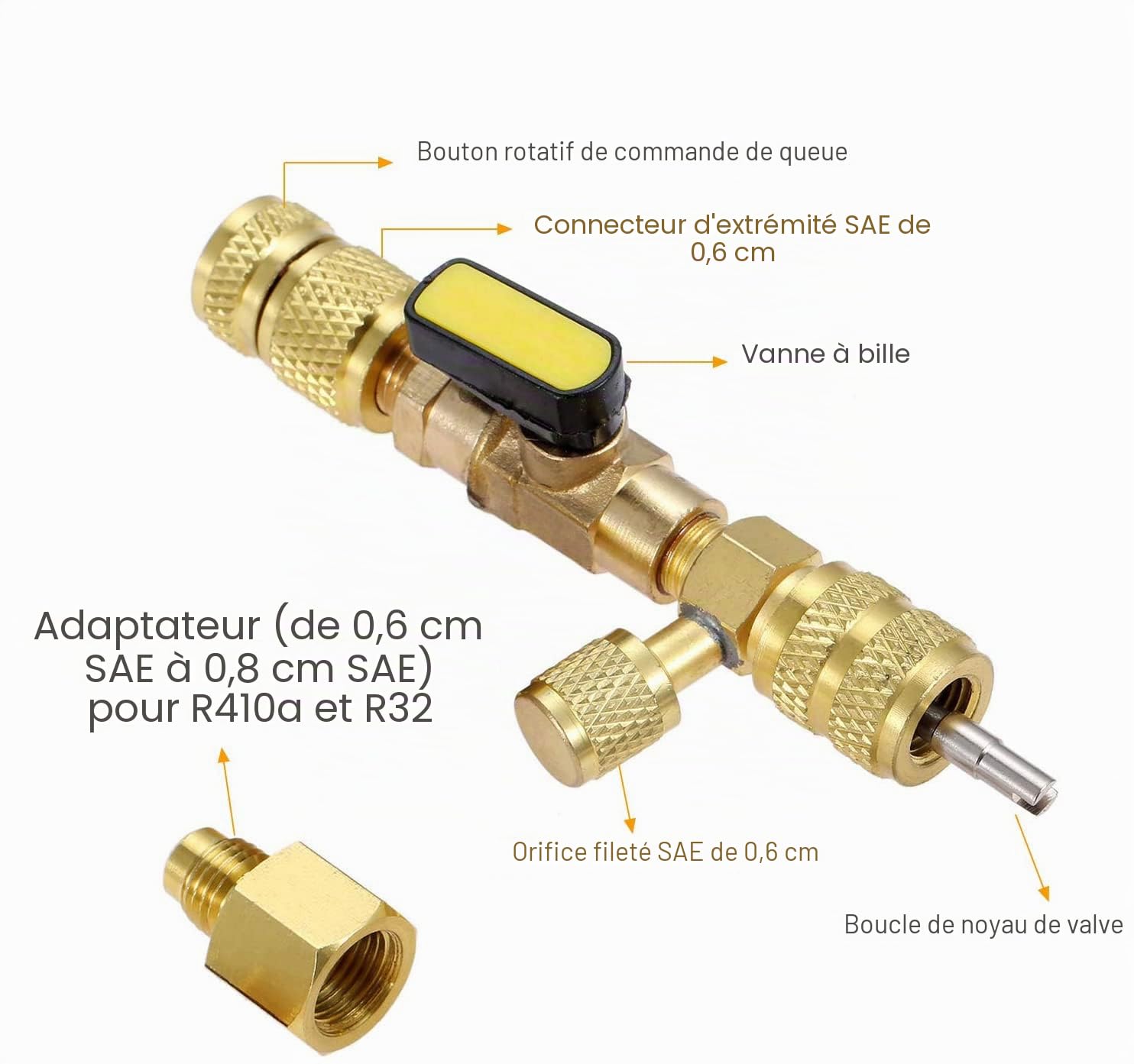Outil d'installation de Valve R410A R22 avec Double Port SAE 1/4 et 5/16 pour système de climatisation R404A R407C R134A R12 R32