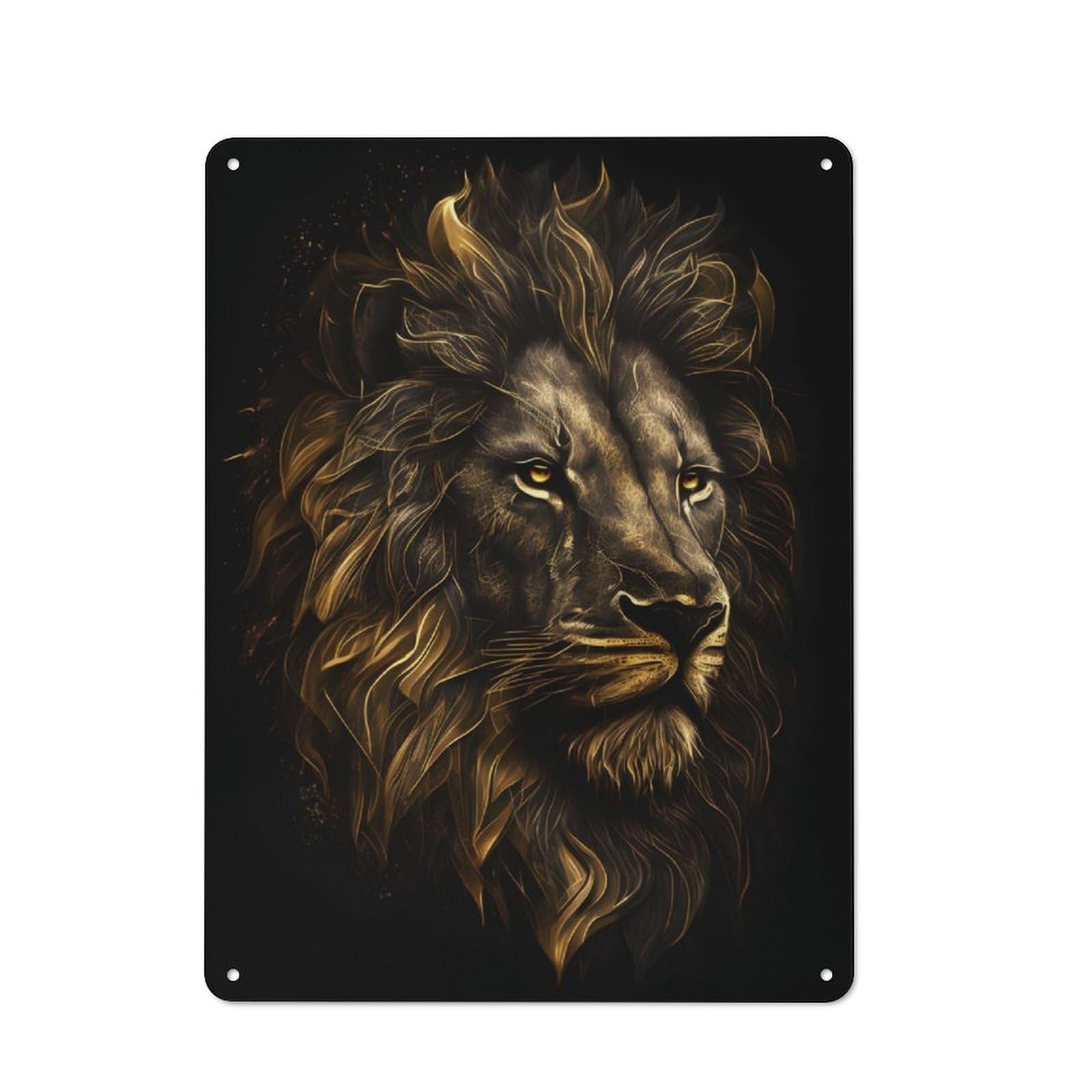 Junmoney Lion Gold Black Printed Metal Sign 40X30cm For Studio Or Craft Room, For Creative-Space Collectors