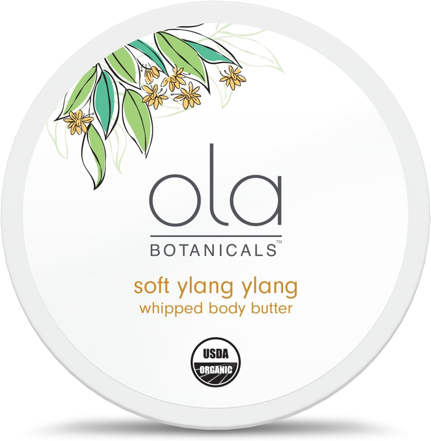 Ola Botanical Soft Ylang Ylang Whipped Body Butter, 4 Oz. (113 g), Deeply Hydrate & Nourish, Organic Shea Butter, USDA Organic, Non-GMO