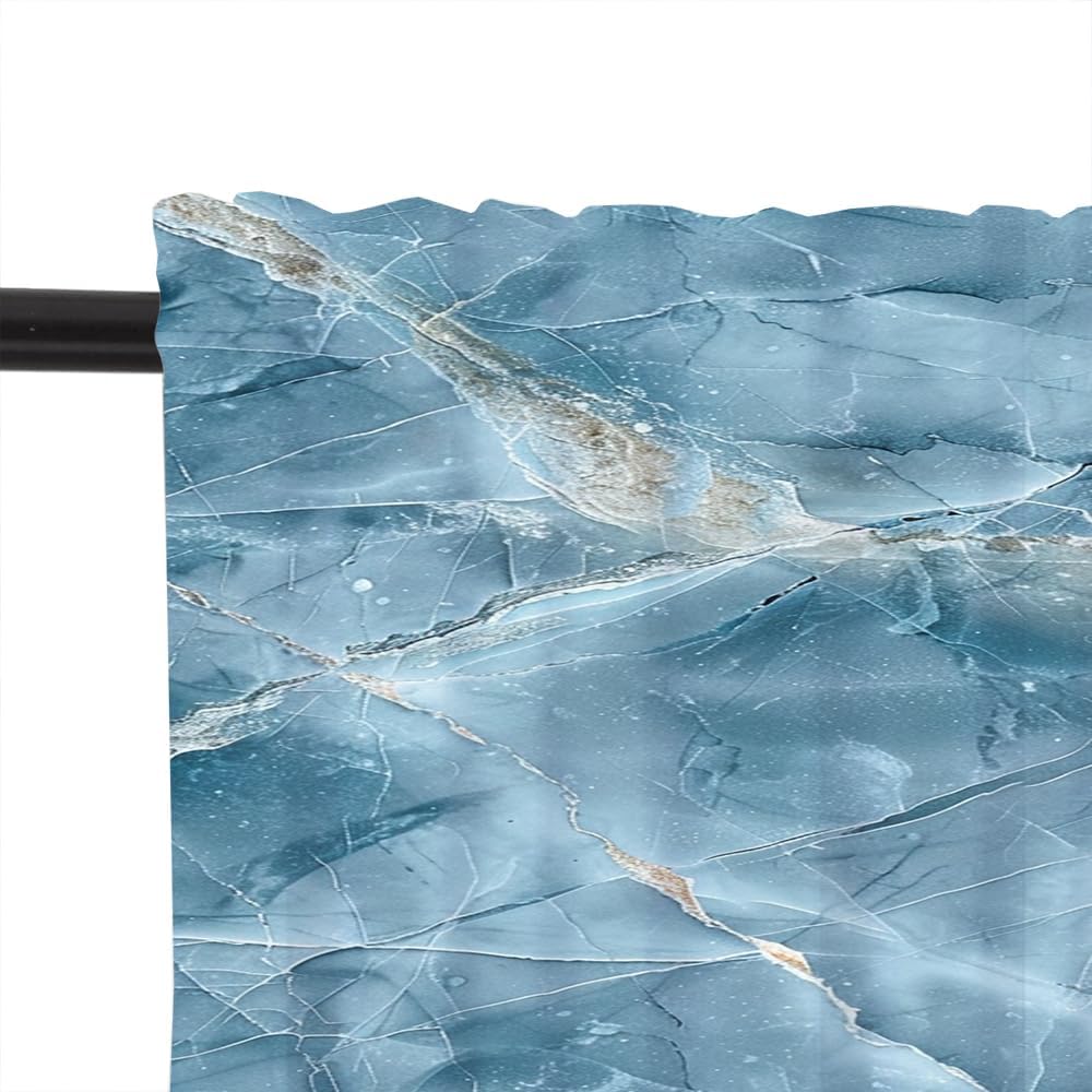 2 Panels Abstract Blue Marble Window Valances, Rod Pocket Classic Modern Geometric Short Curtains Window Treatment for Kitchen, Bathroom, Bedroom Decor, 54" W X 18" L