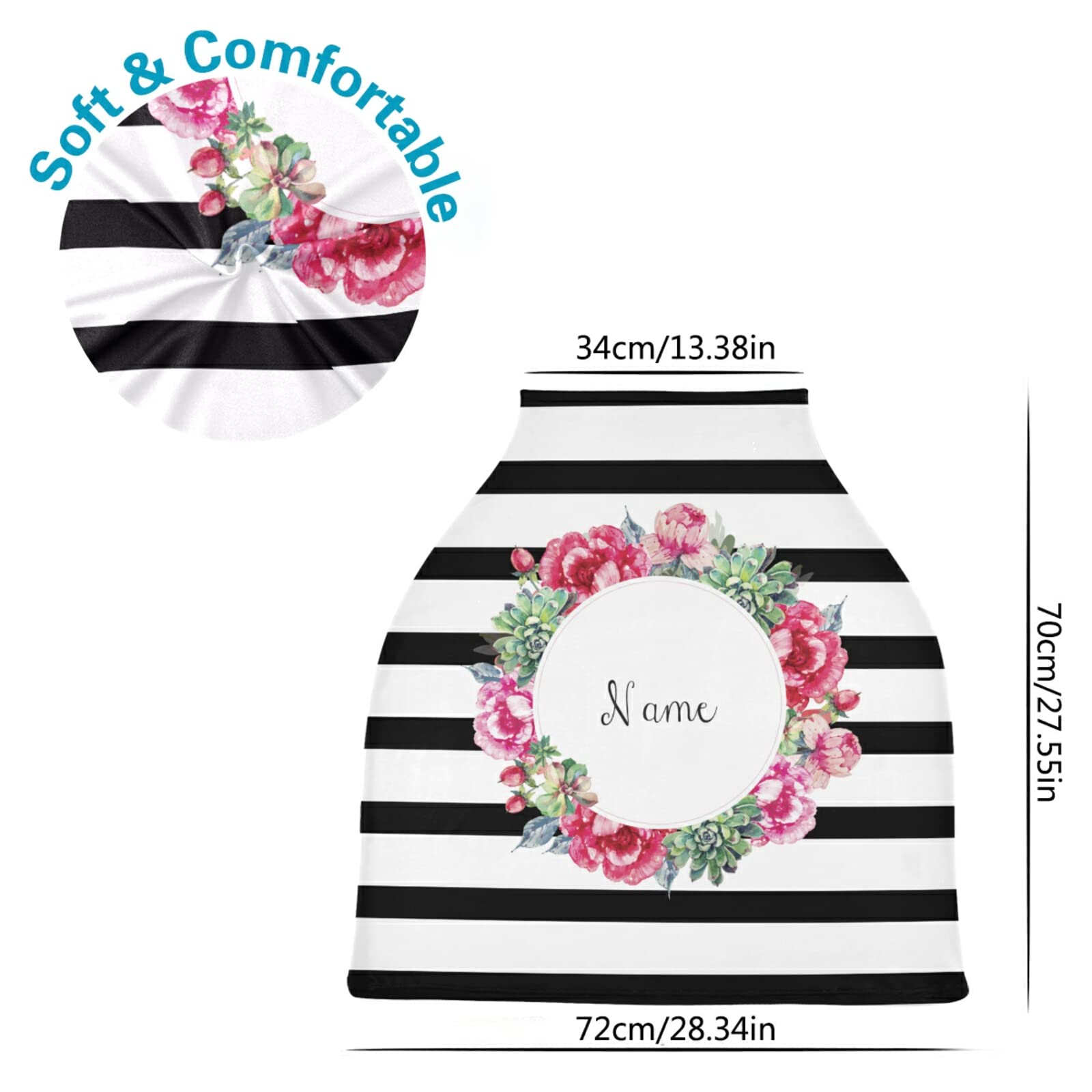 bliblisa Baby Car Seat Cover, Personalized Baby Name Rose Flower Wreath Car Seat Covers for Babies, Stretchy Baby Car Seat Cover for Baby Boys and Girls, 13.4X27.6X28.3 Inch