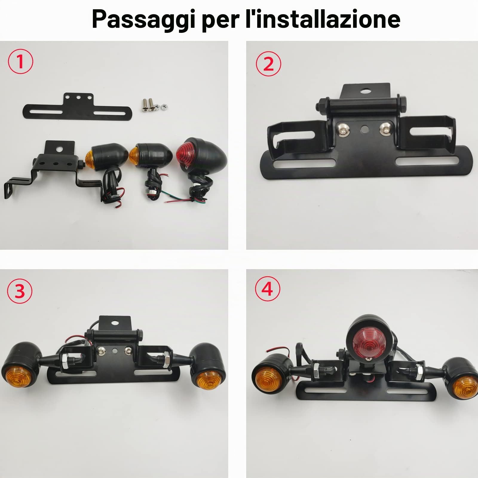 Biqing [3 in 1] Fanale Posteriore Moto,12V Universale Frecce LED Luce di Stop Integrata Indicatori di Direzione con Staffa Targa Nero