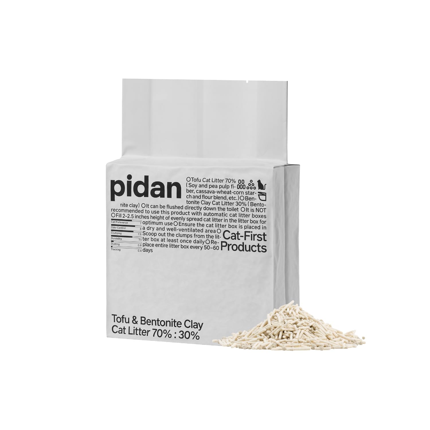 pidan Mix żwirku dla kota Tofu (worek 4 x 2,4 kg/6 l), 100% naturalny, bezzapachowy żwirek tofu z bentonitem, bardzo mocne zaciśnięcie, bezproblemowe zbieranie, spłukiwanie, długotrwała kontrola