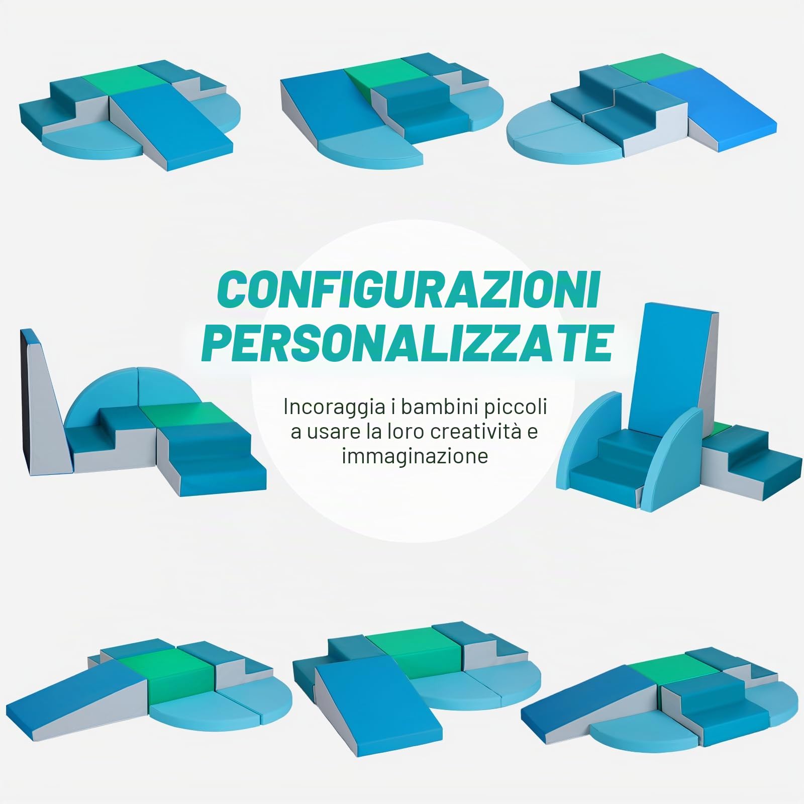 Wilwolfer Blocchi per Bambini in Schiuma Set: 6 Pezzi Pelle PU Set da Gioco Blocchi Morbidi per Bambini - Doppia Scala Percorso a Ostacoli per Infanzia per Soggiorno Cameretta e Asilo Nido