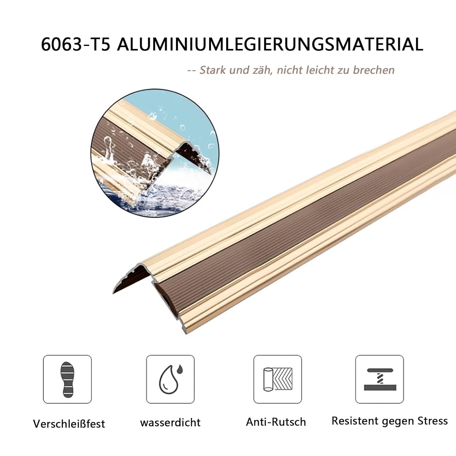 Profilo per Bordo Scale, Lega di Alluminio con Protezione in Gomma Antiscivolo, Lunghezza 90 Cm, Confezione da 3, per Pavimenti in Laminato E Parquet, Bordatura per Gradini E Scale, Grey