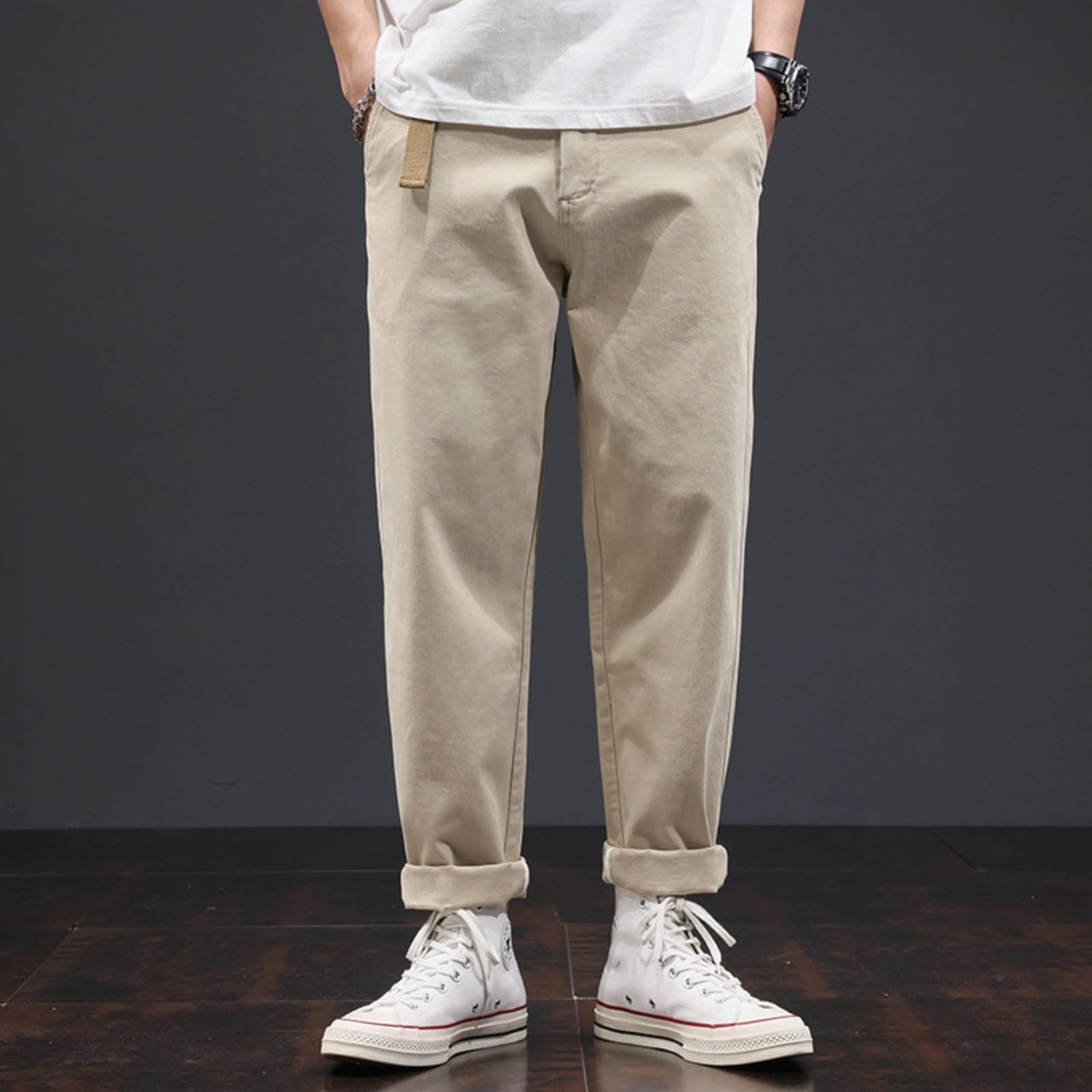 Pantaloni da Lavoro in Stile Hong Kong per Uomini, Pantaloni Casual Lunghi Dritti Larghi