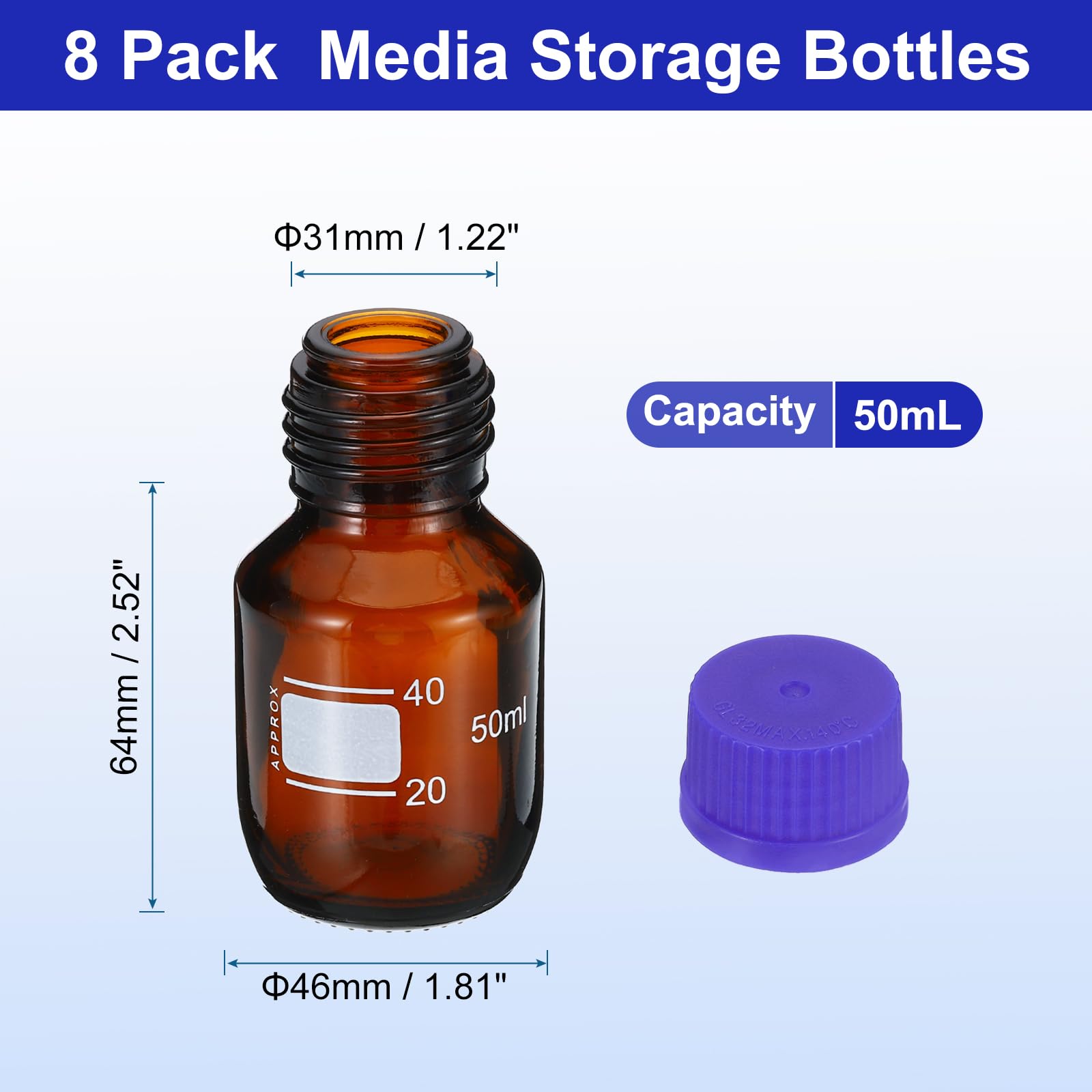 PATIKIL 8 Pacco Reagenti Media Conservazione Bottiglie 50ml per Laboratorio