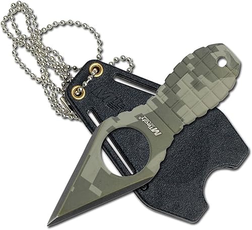 MTech USA Cuchillo de hoja fija - Cuchillo para el cuello - Hoja y mango recubiertos de camuflaje verde, espiga completa, funda de fibra de nailon