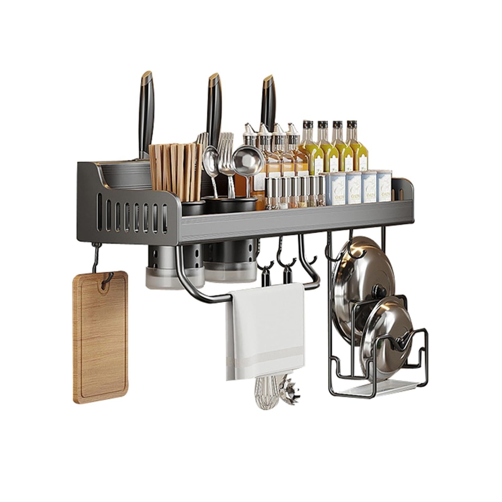 Portaspezie da parete 50 cm grigio con 2 tazze da cucina nizer per erbe e spezie Soluzione salvaspazio perfetta per chef domestici e appassionati di cucina