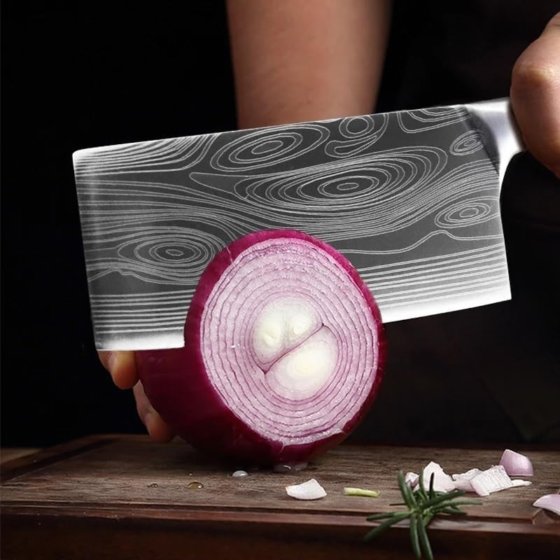 Meat Cleaver,Cleaver Knife 7 Inch Damascus Pattern Chef Knife Stainless Steel Kitchen Knife Japanese Cleaver Knives Meat Fish Slicing Knife Butcher Knife Cooking Tools, LAMAJIGA5844