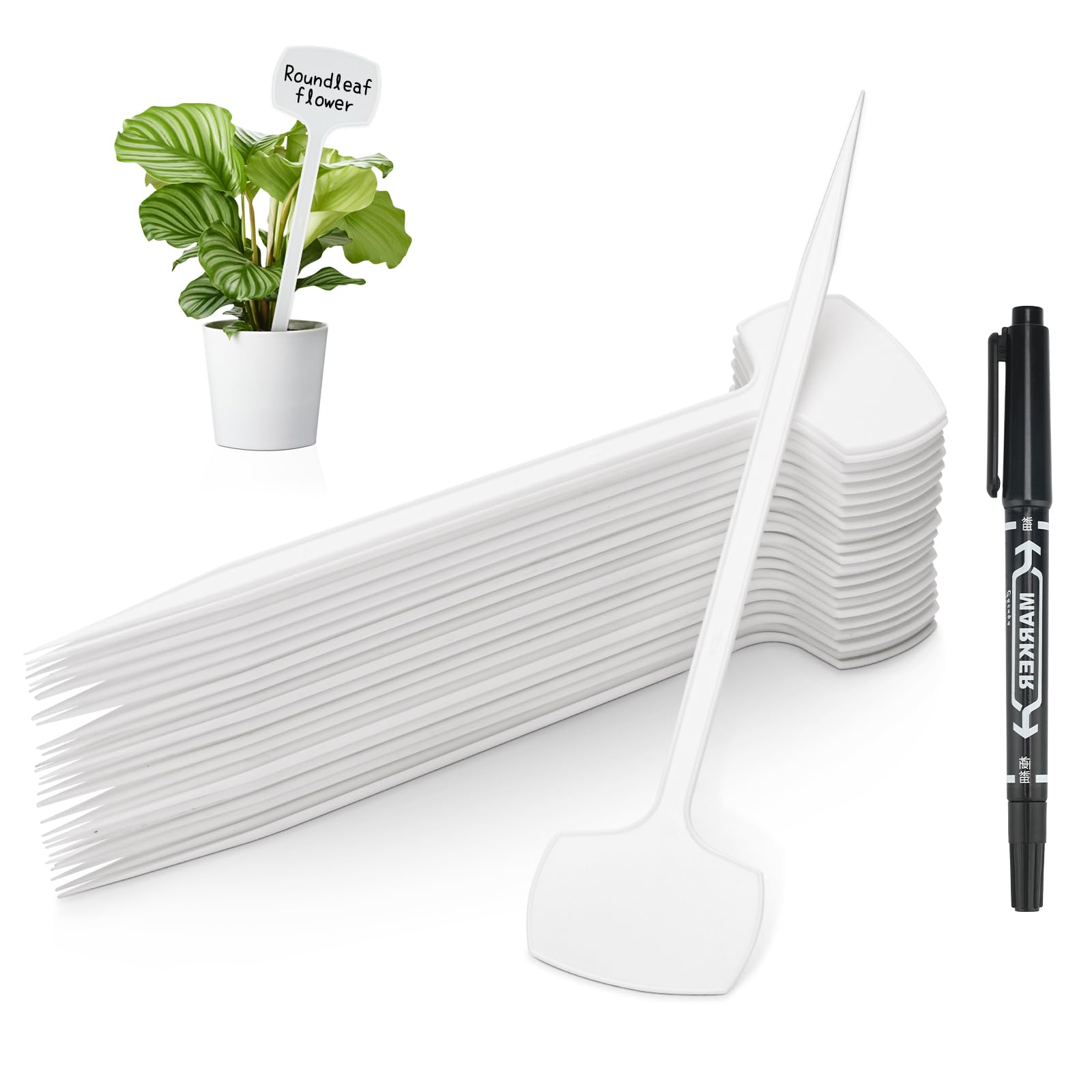 KINGLAKE 50 piezas 28.5cm etiquetas de plástico para plantas de exterior de altura etiquetas para huertos, blanco