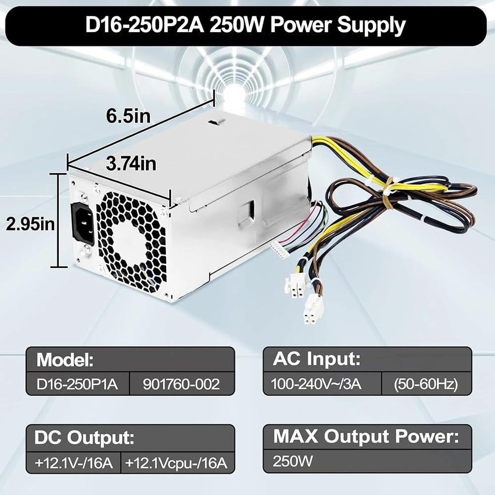 Alimentatore D16250P1A 250W per HP ProDesk serie 280 600 800 con protezione integrata e raffreddamento efficiente per desktop di casa e ufficio