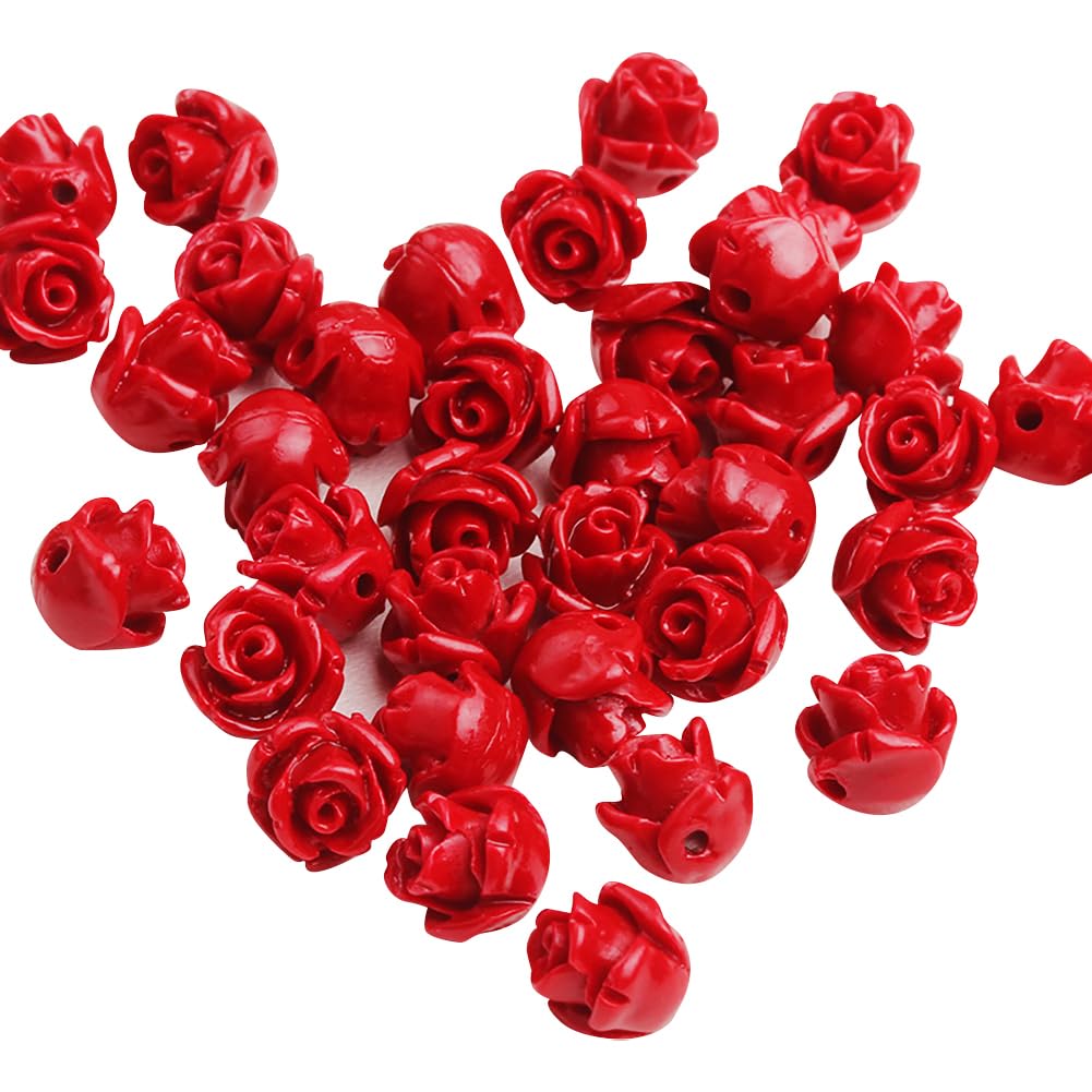 50 Pcs 8mm Carved Rose Beads Floral Spacer Beads Flower Shaped Bead Spacers Rose Bracelet Charms Floral Necklace Charms Valentine's Day Beads for Jewelry Making