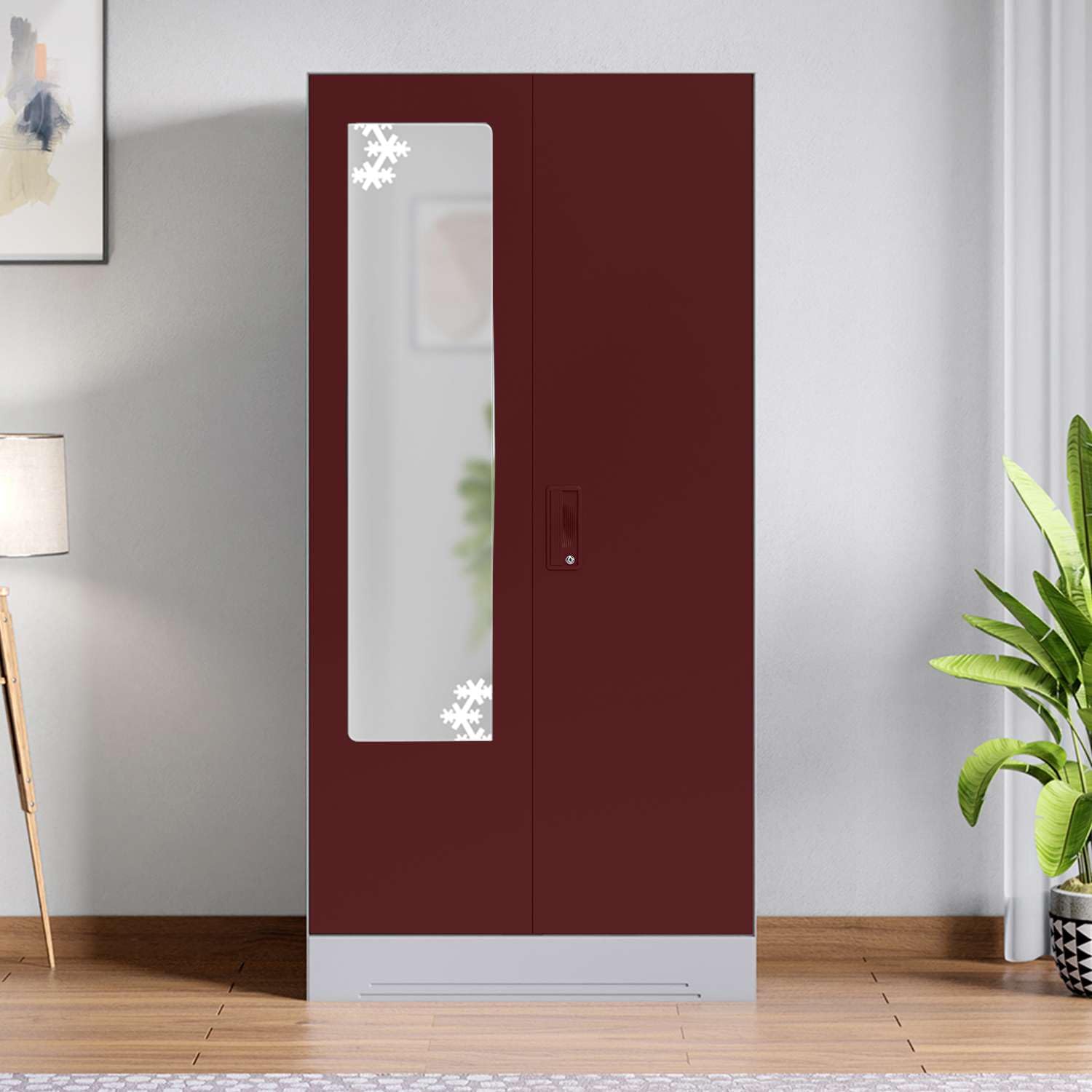 Interio by Godrej Slimline 2-Door Steel Almirah | Cupboard for Clothes, Russet, 1-Year Warranty, 1 Locker, 4 Shelves and Star Design Mirror