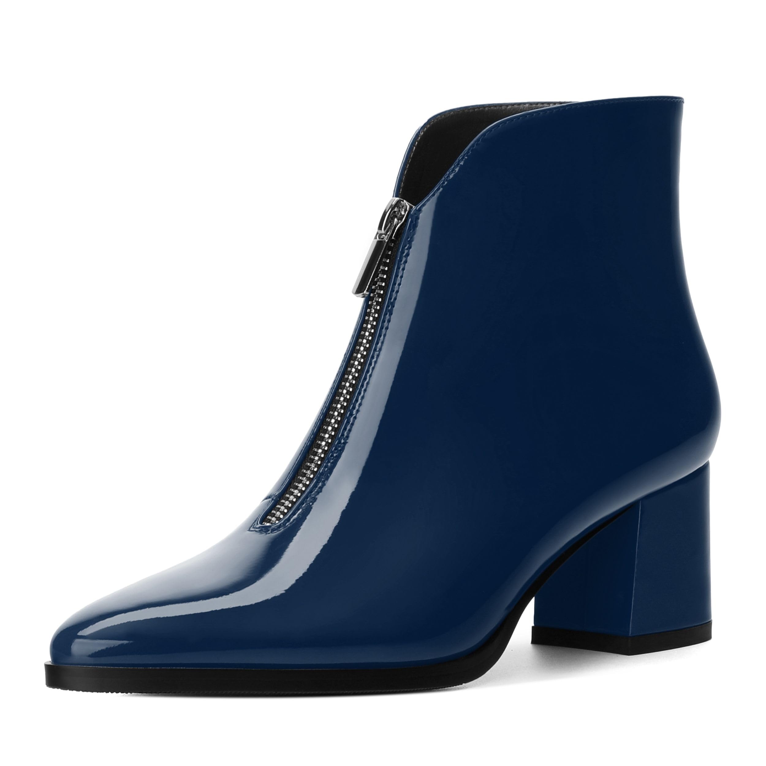 RLYGHWAO Women's Ankle Boots, Solid Color Zipper Ankle Booties, Pointed Toe Mid Heel Boot for Women.