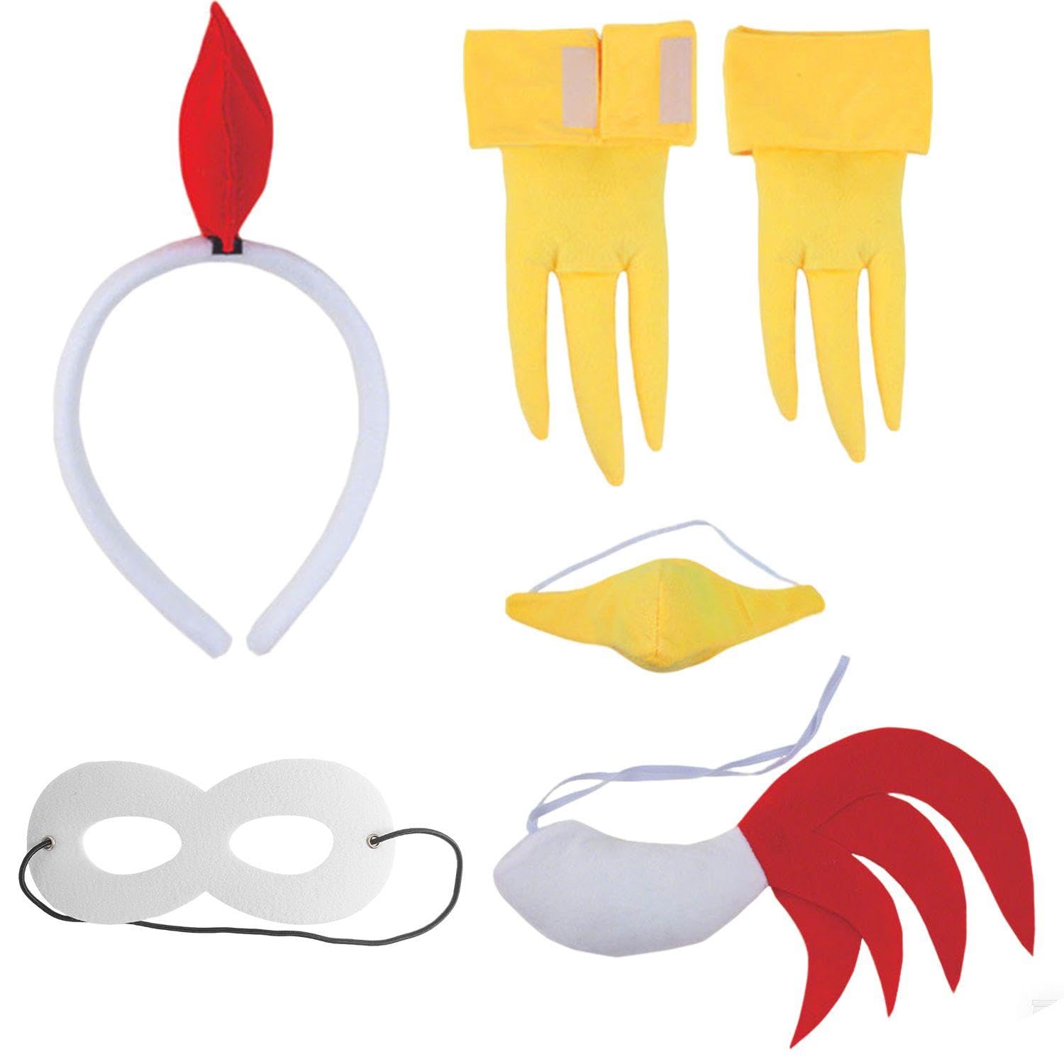 HINFHI 1 Headband, 1 Nose, 2 Chicken Feet, 1 Tail And 1 Mask, Rooster Costume, Role-Playing Props, Red