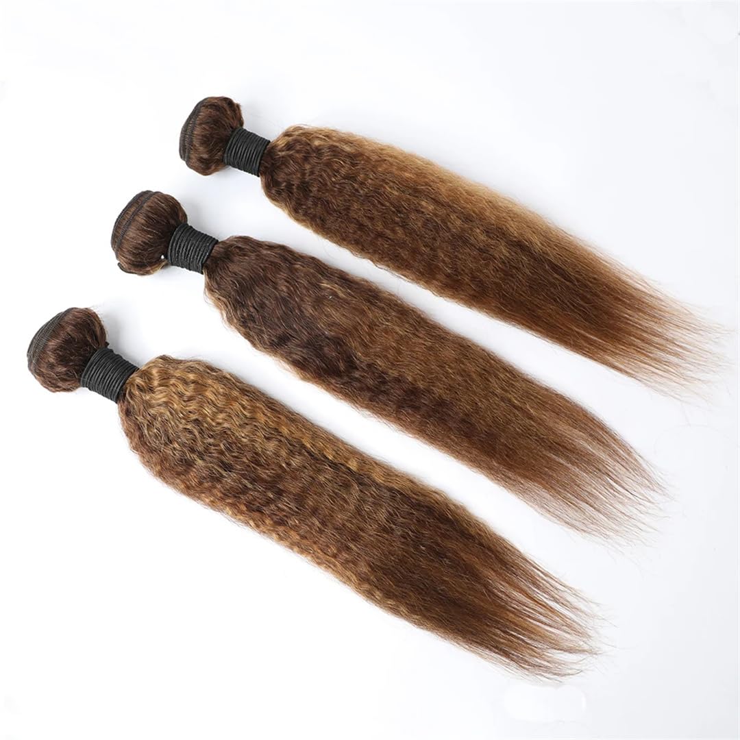 Mèches Naturelles Crépues Lisses À Reflets, Tissage En Lot Ombré Brun Blond Highlight Bundles 22 24 26 28