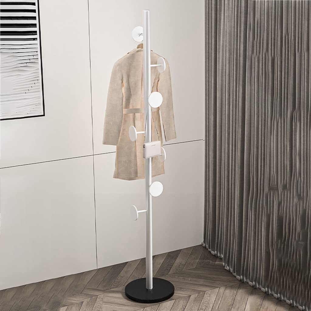 HYLYGFH Stylish Free-Standing Coat Rack with Marble Base - 7 Hooks Hat Hanger Hall Tree for Coats, Scarves, Backpacks, Umbrellas - Modern Metal Coat Stand (White/Black)