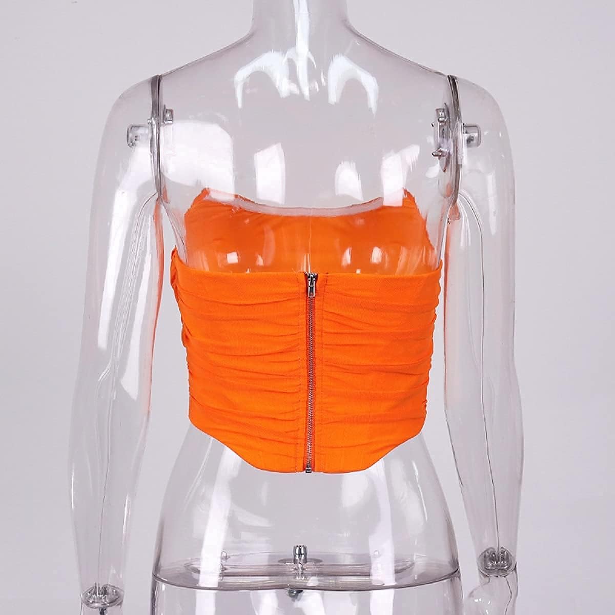 Women's Vintage Strapless Open Back Boned Mesh Bustier Zip Back Corset Bodyshaper Crop Top - Image 5