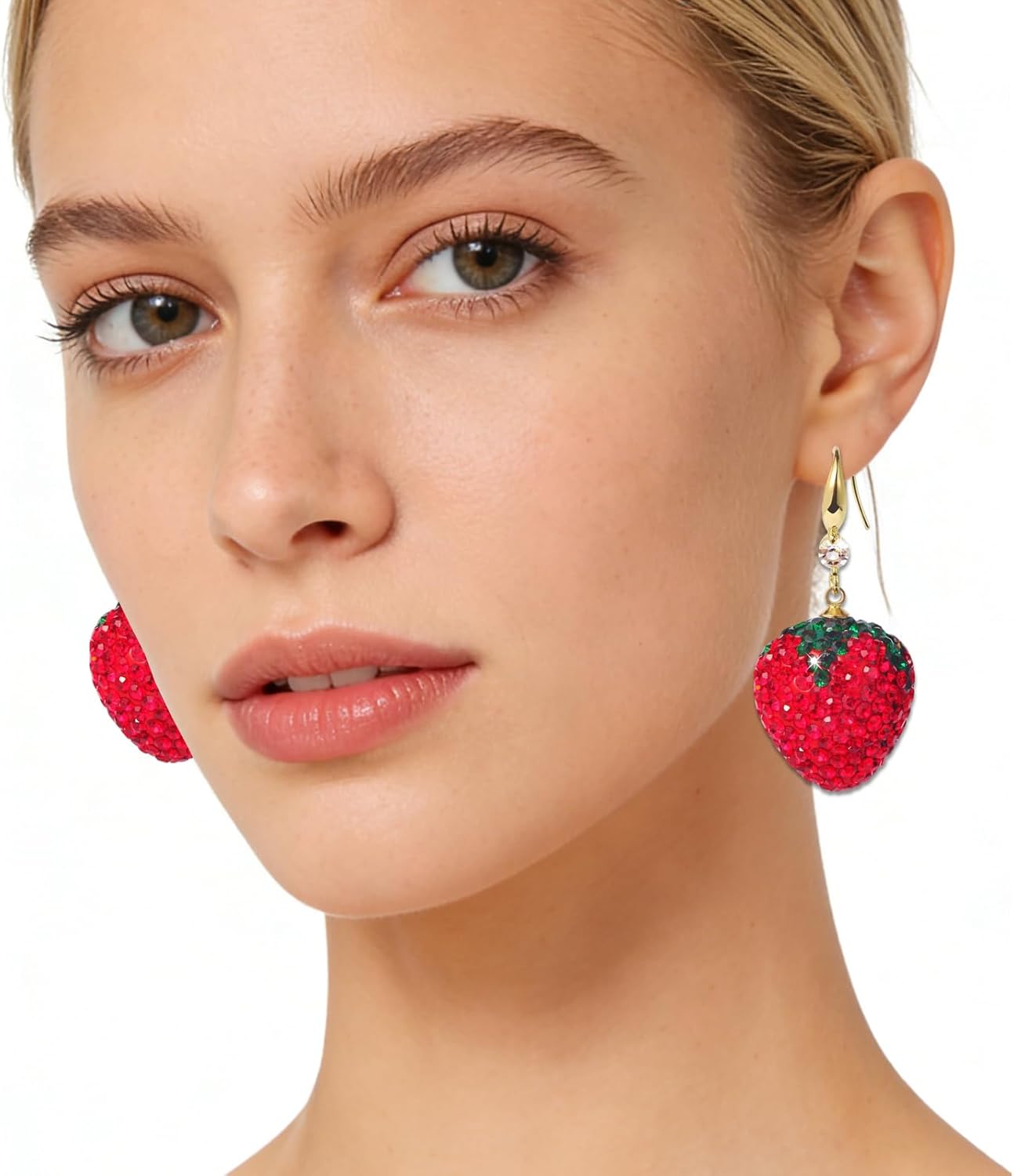 Strawberry Earrings for Women 3D Cute Red Dangle Earrings Dangling Cubic Zicron Fruit Jewelry Accessories - Image 4