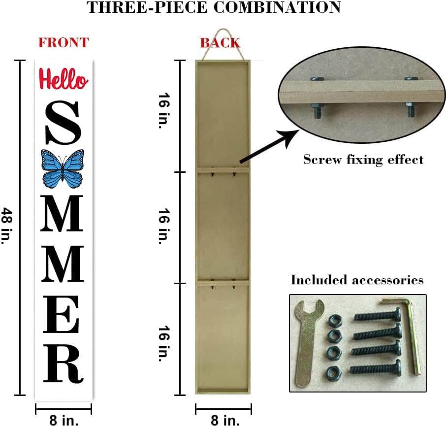 Miniatura 2 de TYmall Letrero de bienvenida con texto en inglés Hello Summer de 8 x 48 pulgadas de alto, de madera, vertical, para porche, casa de campo, entrada